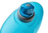 Close-up of the HydraPak Hydrapak Stow Bottle 500ML, a blue plastic sports water bottle with a grey and blue screw cap, designed for durability and everyday use.