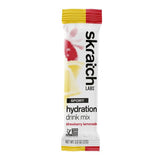 A Skratch Labs Sport Hydration Mix single serve packet in strawberry lemonade flavor, fortified with electrolytes.