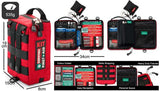 Introducing the Survival Handy First Aid Kit by Survival First Aid: This portable kit features labeled compartments, MOLLE strapping, and heavy-duty fixtures. Measuring 19x15x8 cm and weighing 535g, it includes color-coded sections with essential emergency supplies like gloves, an emergency blanket, and more.