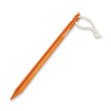 A Coghlan's Ultralight Tent Peg, shown on a white background, features a durable orange aluminum body, three-sided design, and a white cord loop. This product comes in a 4 pack from Coghlan's.