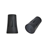 Two black rubber chair leg caps for an Absolute Outdoors Hiker Hiking Pole on a white background.