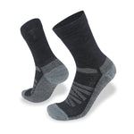 A pair of gray Wilderness Wear Cape to Cape Light Hiker Merino socks displayed against a white background, known for their breathability.