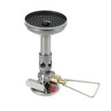 A close-up of a Soto WindMaster stove, showcasing its micro regulator technology in windy conditions.