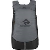 A Sea To Summit Ultrasil Day Pack, made of 30D Siliconized Cordura fabric, featuring a grey and black color scheme and showcasing a logo.