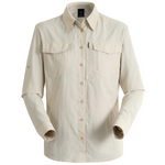 A long-sleeved, button-up, Mont Women's Lifestyle Vented Shirt with two chest pockets and bug-off anti-mosquito repellent.