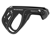 The Mammut Smart 2.0 belay device by Mammut boasts a sleek cutout design and branding, ideal for climbing ropes with diameters between 8.7 mm and 10.5 mm.