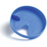 A blue plastic lid with a small spout and an opening that fits over Nalgene bottles, known as the Nalgene Easy Sipper by Nalgene.