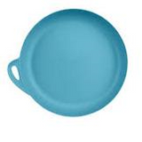 A plain blue ceramic Sea to Summit Delta Plate with a small thumb grip on one side, isolated on a white background.