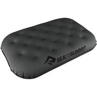 Inflatable black Sea To Summit Aeros Ultralight Pillow Deluxe with a tufted texture, designed for comfort and portability, featuring the Pillow Lock System.