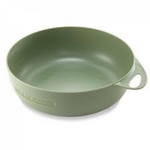 A green ceramic Sea To Summit Delta Bowl with a side handle, labeled subtly with embossed text.