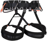 The Mammut 4 Slide Harness by Mammut, featuring Slide-Bloc buckles, adjustable straps, dual gear loops, and padded leg loops, is shown in black.