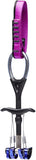 Close-up of the Black Diamond Camalot C4 featuring a purple sling and blue cam lobes, showcasing the durable climbing gear used for protection in rock climbing.