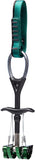 A lightweight Black Diamond Camalot C4 climbing cam, with green and black colors, three lobes, a metal stem, and an attached green sling.