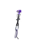 The Black Diamond Camalot Ultralight Cams, in a purple hue with black and silver accents, feature two lobes and a looped handle for rock climbing. Their Dyneema cord offers weight savings without compromising strength and reliability on climbs.