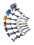 A set of Black Diamond Camalot Ultralight Cams is displayed in a fan shape on a white background, showcasing vibrant colors. Featuring weight-saving design and Dyneema cords for strength, these essential climbing tools offer reliability.