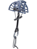 Close-up of Black Diamond Camalot Ultralight Cams showing its metallic lobes and stem, designed for superior rock climbing protection. It features a blue and silver color scheme, a Dyneema cord loop for attachment, and offers significant weight savings.