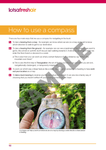 A magazine page featuring "How to Navigate (3rd edition) - Caro Ryan" with step-by-step instructions and a photo of a compass on a map, showcasing traditional navigation skills for effective map and compass use by Caro Ryan.