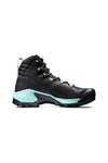 A black and turquoise Mammut Women's Sapuen High GTX Hiking Boot with a high ankle and rugged Vibram® sole, featuring Gore-Tex® technology for ultimate outdoor performance.