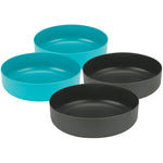 Three round silicone camping bowls in teal and black, stacked in two layers from the Sea to Summit DeltaLight Camp Set 4.4.
