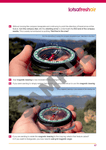 A person uses a compass with step-by-step photos and guidance from "How to Navigate (3rd edition)" by Caro Ryan, learning traditional navigation skills.