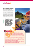 A magazine page reviews "How to Navigate (3rd edition)" by Caro Ryan, with a bold quote, a “Fun Fact!” on GPS accuracy, hikers in rocky terrain, and tips about traditional map and compass navigation skills.