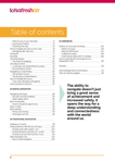 Page from "How to Navigate (3rd edition)" by Caro Ryan, featuring the table of contents with section titles, page numbers, and a quote on the value of traditional map and compass navigation skills on the right.