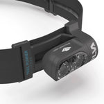 The Silva Trail Runner Free H Headlamp, featuring dual light bulbs and mounted on a black adjustable strap labeled "Trail Runner" and "Multisport Light," utilizes a Hybrid battery for extended use.