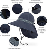 The Sunday Afternoons Shade Goddess by Sunday Afternoons is a wide-brimmed navy sun hat that provides exceptional sun protection with its UPF 50+ rating and neck-caped silhouette. Made from lightweight materials, it features an adjustable fit, wicking sweatband, patterned underbrim, sunglass lock, and is designed to accommodate a ponytail comfortably.