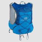 Meet the Ultimate Direction Mountain Vest 6.0, a blue and gray hydration vest with lots of storage, multiple pockets, and adjustable straps. It's weather-resistant for durability in any conditions, with "Ultimate Direction" proudly on the back.