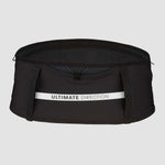 The Ultimate Direction Utility Belt is a black running belt featuring multiple storage pockets and a white logo, shown against a plain gray background.