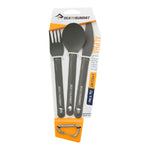 A durable Sea to Summit Alpha Light 3-Piece Cutlery Set in a package.