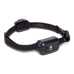 The Black Diamond Onsight 375 Headlamp by Black Diamond is a black adjustable headlamp with an elastic strap and a rectangular light module. It features a power button and the brand logo. Ideal for climbers, it boasts a dual-beam configuration and is waterproof for rugged adventures.