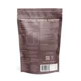 Back view of Absolute Outdoors' Chief Grass-fed Collagen Protein Powder 450g (30 serve) brown pouch with white text, showcasing nutritional info, ingredients, and benefits like Hydrolysed Collagen Peptides, without artificial sweeteners or preservatives.
