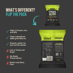 The images display the green and black package of Chief Chipotle & Lime Biltong by Chief Nutrition. It's high in protein, made with clean ingredients, low in carbs, organic, preservative-free, gluten-free—an ideal slow air-dried snack with natural flavor.
