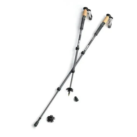 A pair of Silva Aluminium Cork Handled Hiking Poles featuring ergonomic cork handles, anti-slip tips, and removable baskets set against a white background.