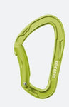 The Edelrid Pure Bent II Oasis carabiner by Edelrid, featuring a solid gate and keylock closure, is displayed against a light gray background.