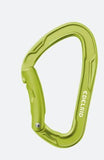 The Edelrid Pure Bent II Oasis carabiner by Edelrid, featuring a solid gate and keylock closure, is displayed against a light gray background.