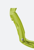 Close-up of the Edelrid Pure Bent II Oasis carabiner by Edelrid, featuring a green finish and lightweight design, shown against a plain light background.