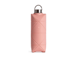 The DiFold Origami Bottle by Difold is a pink, geometric-patterned collapsible water bottle made from plant-based polymer with a silver screw-top lid, shown upright on a white background.