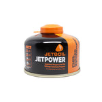 High-performance JetBoil JetPower Fuel canister for camping stoves against a white background.