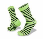 Pair of green Wilderness Wear Cape to Cape Light Hiker LTD ED. Merino Socks with black horizontal stripes, displayed to show different angles and featuring a Secure-Fit-System for maximum comfort.