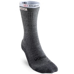 A grey Injinji Outdoor Hiker & Liner Men's Crew sock with a white logo for moisture management.