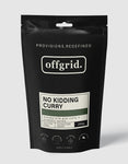 A package of Offgrid No Kidding Curry - Heat & Eat Meal by Offgrid brand, gluten-free with goat and aromatic spices, 250g.