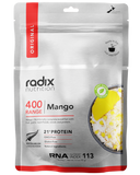 Packaging of Radix Original 400kCal Breakfasts, advertising high protein content and gluten-free ingredients for athletes with an active lifestyle.