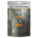 Packaging of Radix Ultra 800kCal Meal, a 155g plant-based, gluten-free ready-to-eat food designed for highly active individuals. It emphasizes the ultra range 800 and is made with rice, quinoa, vegetables, herbs, spices, and extra virgin olive oil.