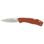 The Gerber L.S.T.™ by Gerber is a lightweight knife with a silver 400 series stainless steel blade and an orange handle, shown open on a white background.