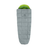 The Sea to Summit Cinder Down Quilt ACD2 by Sea To Summit is a gray, mummy-style sleeping bag with a green interior, displaying the Sea to Summit logo on the exterior, and boasting premium down for insulation and lightweight construction for easy portability.