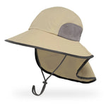 The Sunday Afternoons Bug-Free Adventure Hat, designed by Sunday Afternoons, is a wide-brimmed beige adventure hat that includes a neck flap and mesh side panels. It provides UPF 50+ sun protection and features a chin strap, making it ideal for outdoor enthusiasts looking for both style and safety.