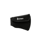 A black Gerber sheath with flap closure, designed to hold and protect the Gerber Pack Hatchet, ensuring edge control and safety while on the go.