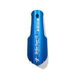 A blue Helinox Dirtsaw Duece with a barcode on it, perfect for disposing of waste responsibly while out in nature.